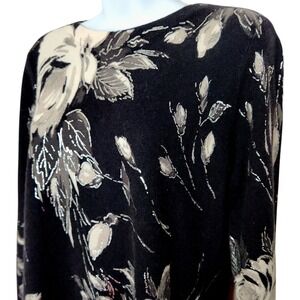 Talbots Pure Cashmere Sweater L Black Floral Metallic Silver Intarsia Luxury